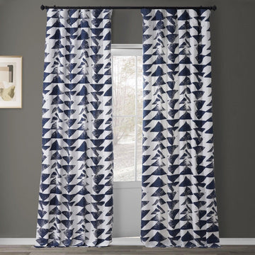 Triad Indigo Geometric Printed Cotton Room Darkening Curtain