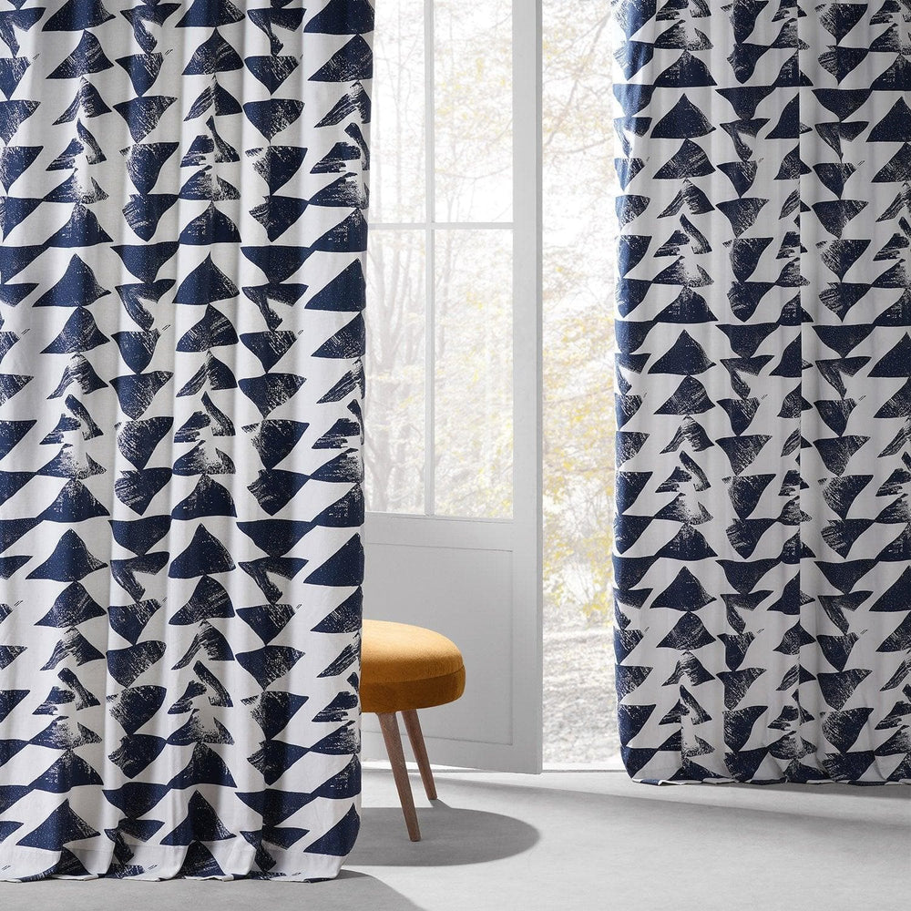 Triad Indigo Printed Cotton Curtain