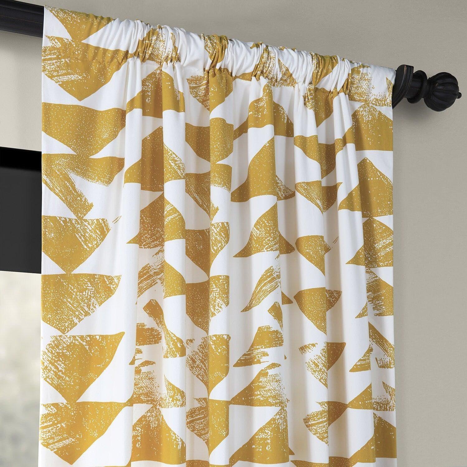 Triad Gold Geometric Printed Cotton Room Darkening Curtain