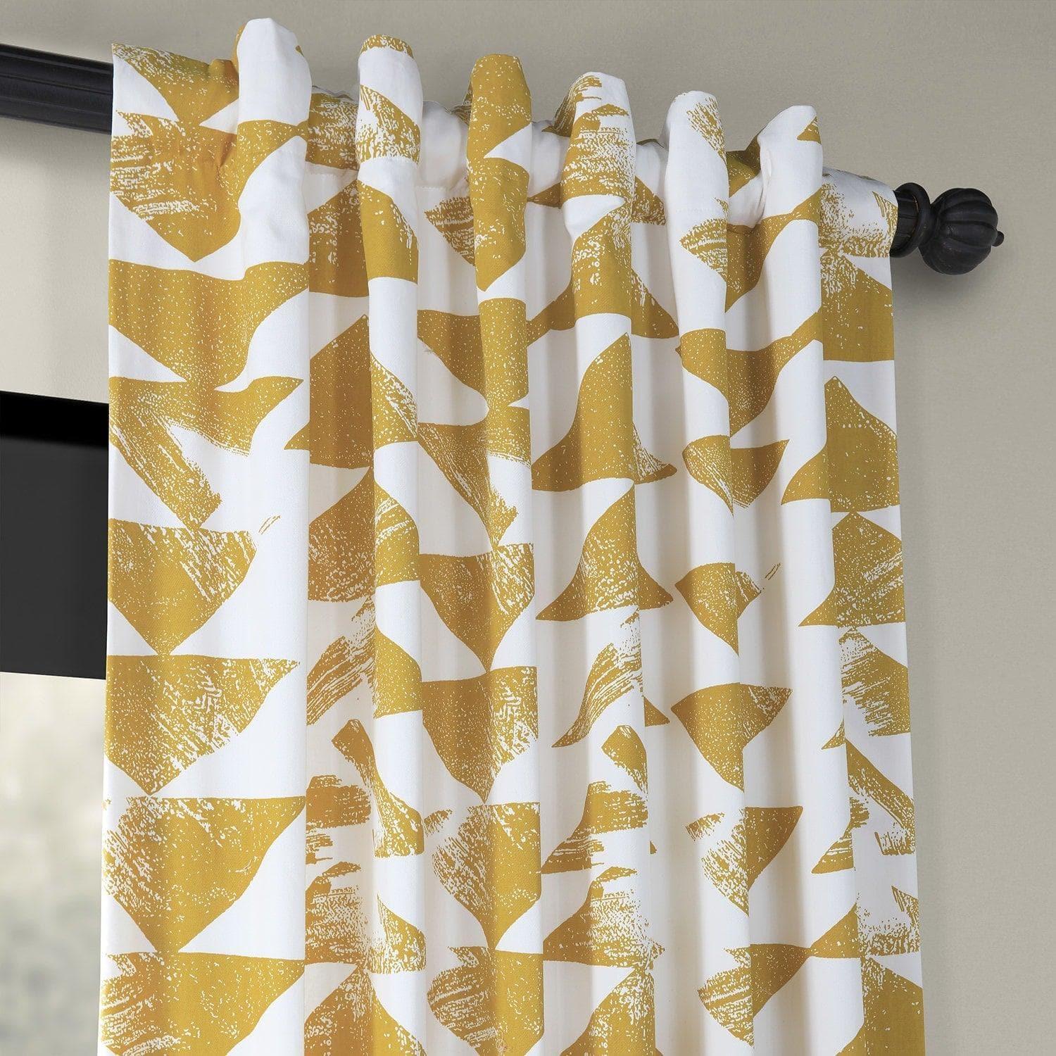 Triad Gold Geometric Printed Cotton Room Darkening Curtain - Thumbnail 2