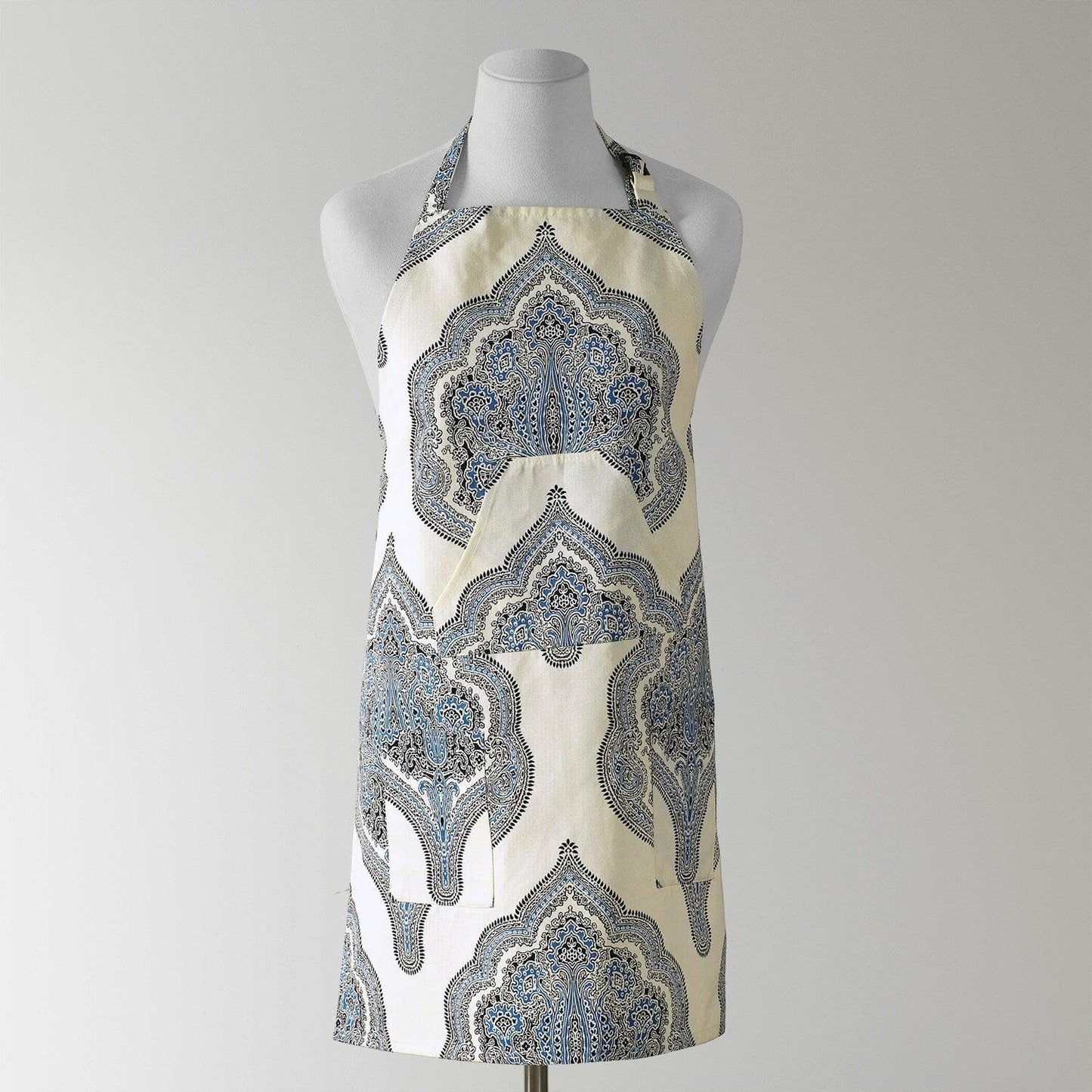 Arabesque Blue Printed Cotton Apron - HalfPriceDrapes.com