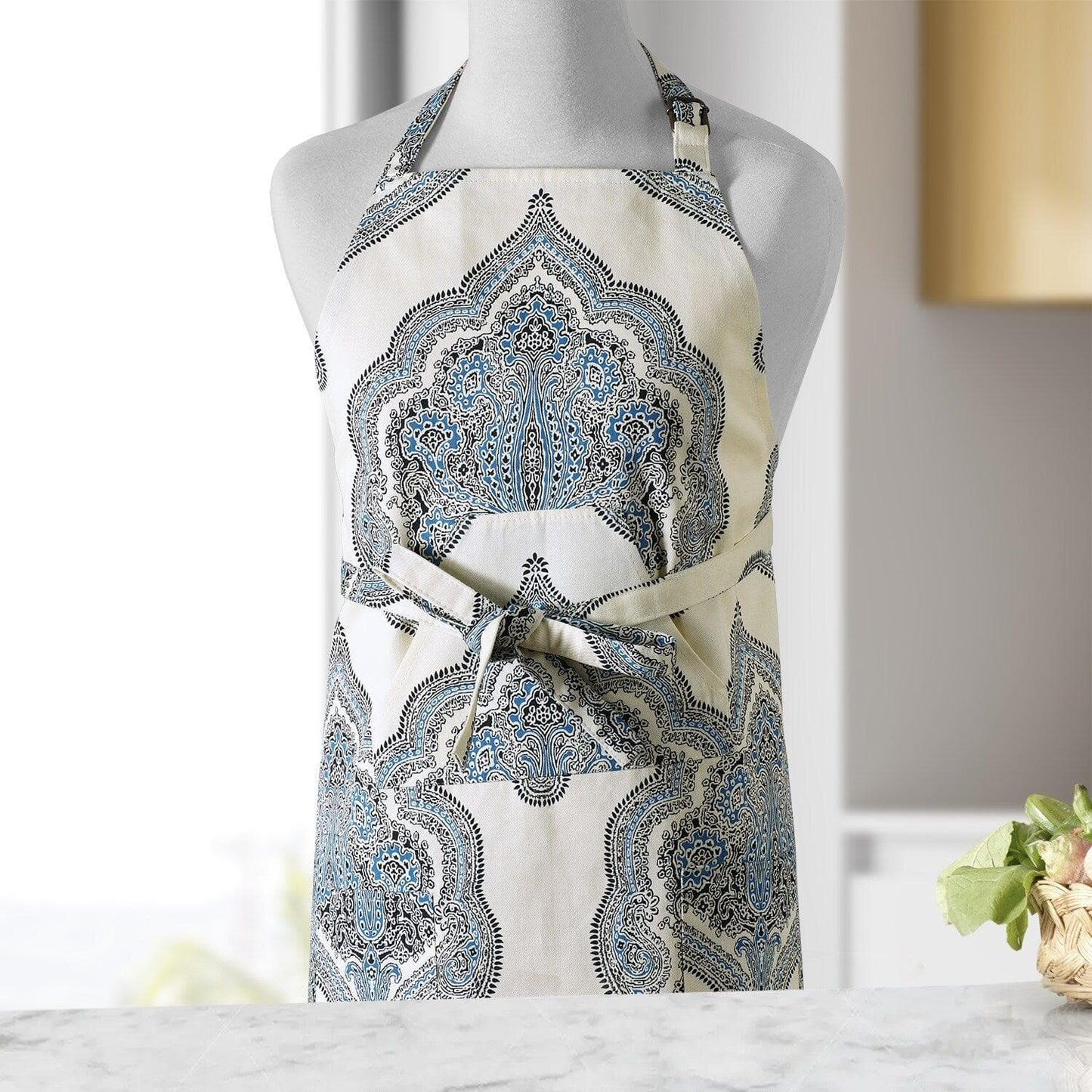 Arabesque Blue Printed Cotton Apron - HalfPriceDrapes.com
