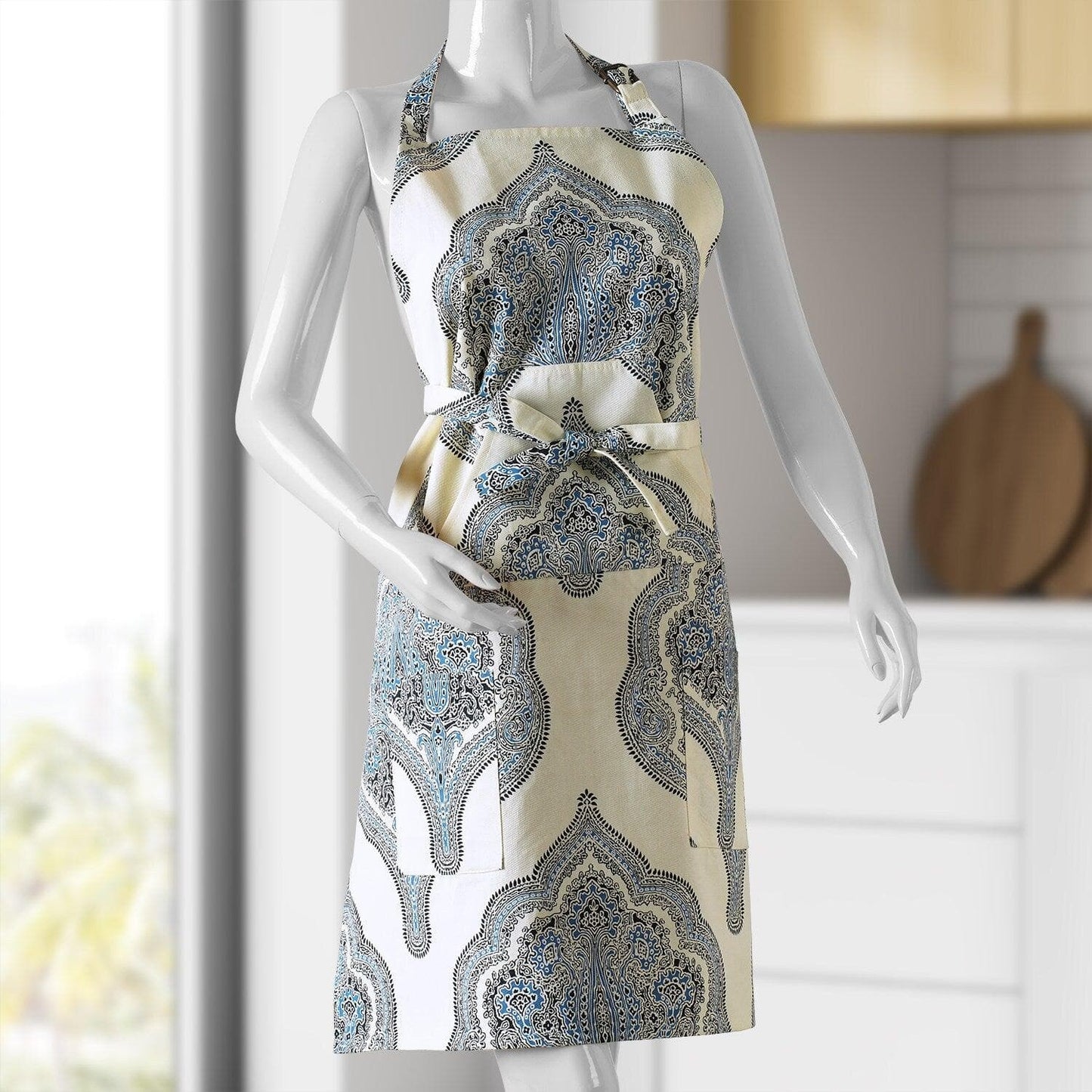 Arabesque Blue Printed Cotton Apron - HalfPriceDrapes.com