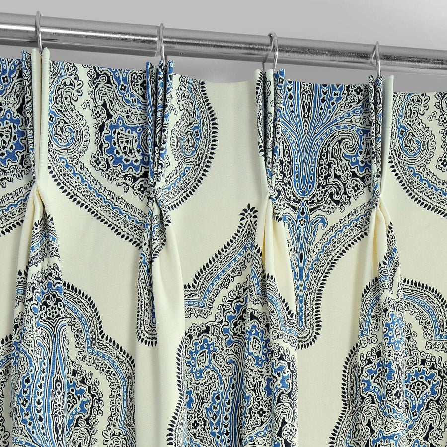 Arabesque Blue French Pleat Printed Cotton Curtain