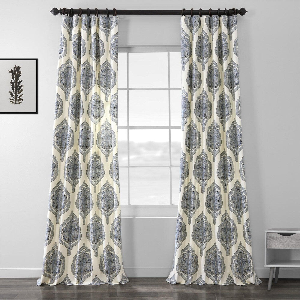 Arabesque Blue Printed Cotton Curtain
