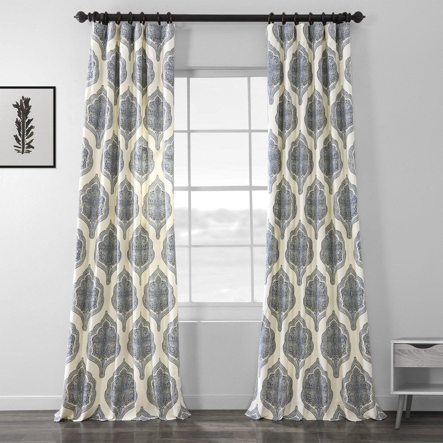Arabesque Blue Printed Cotton Curtain
