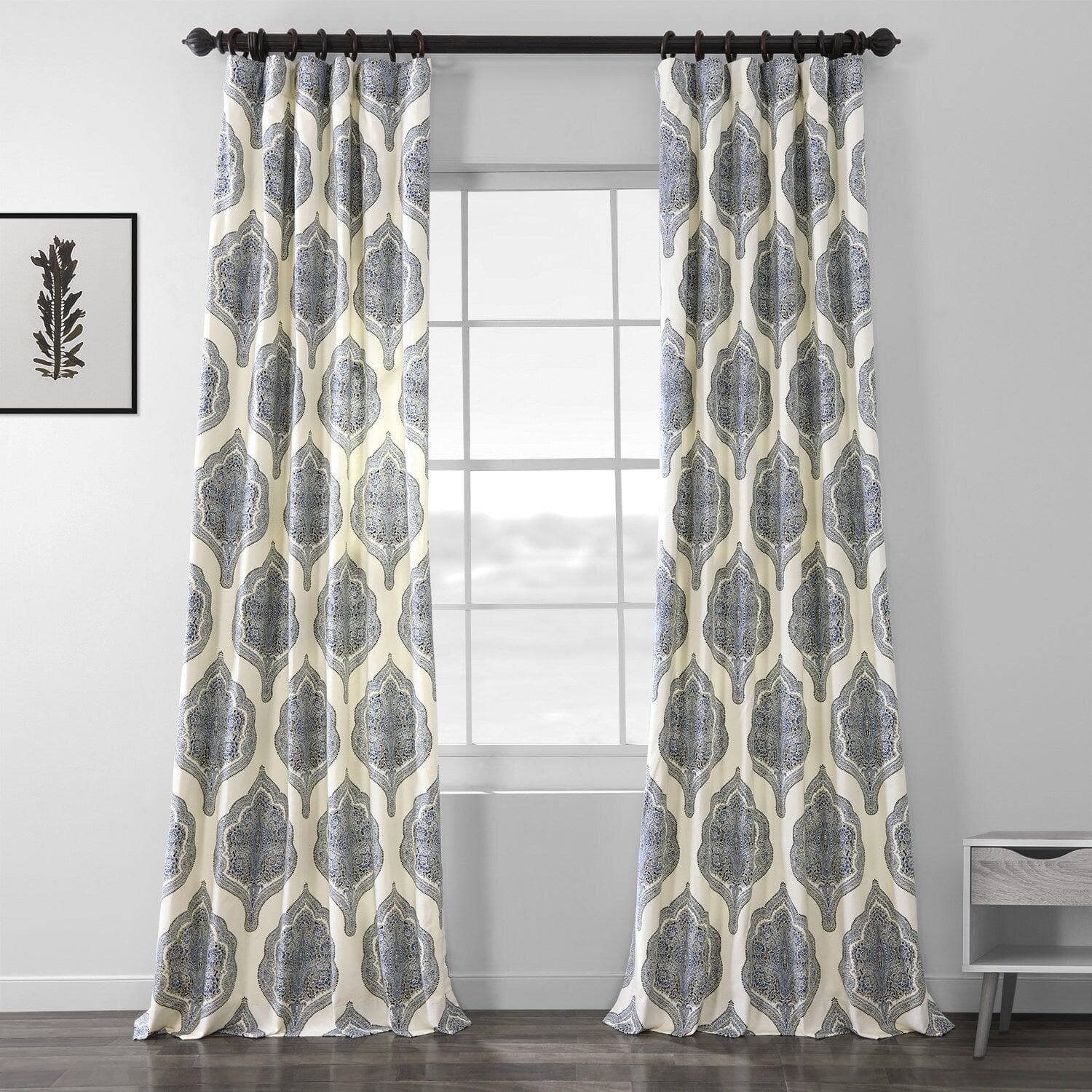 Arabesque Blue Printed Cotton Curtain
