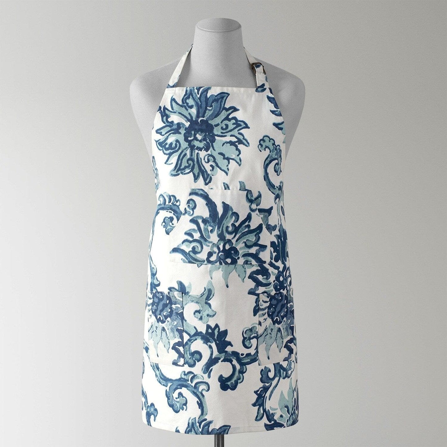 Indonesian Blue Printed Cotton Apron - HalfPriceDrapes.com