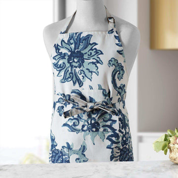 Indonesian Blue Printed Cotton Apron - HalfPriceDrapes.com