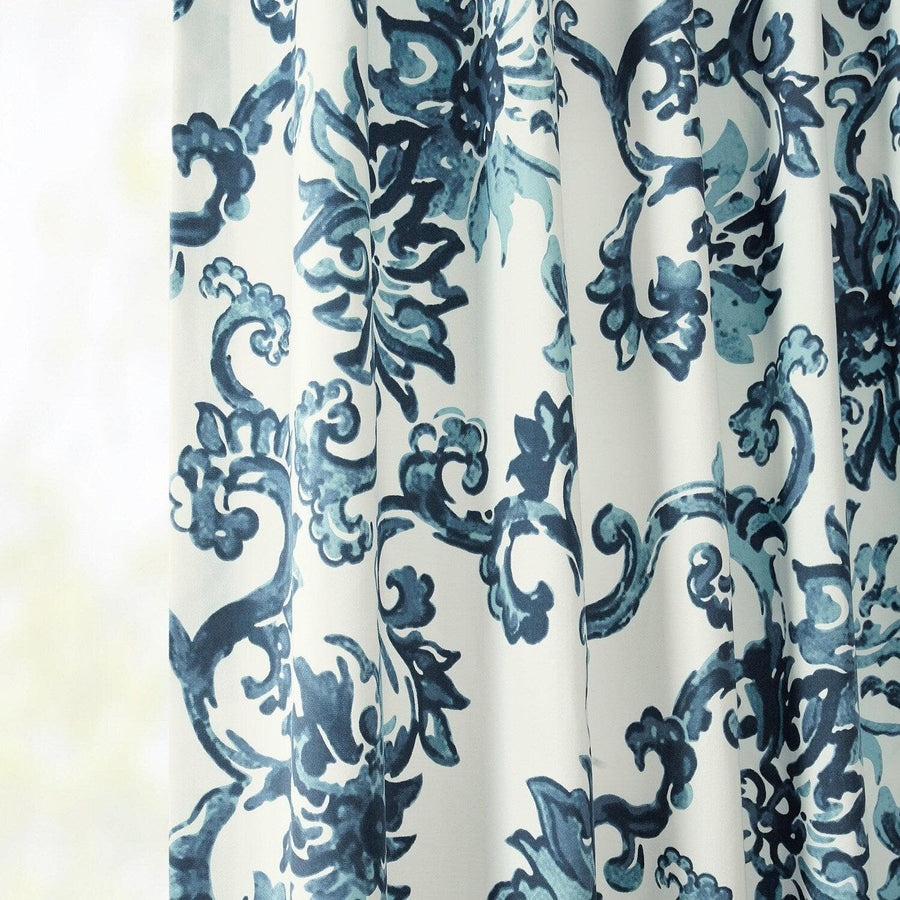 Indonesian Blue French Pleat Printed Cotton Curtain