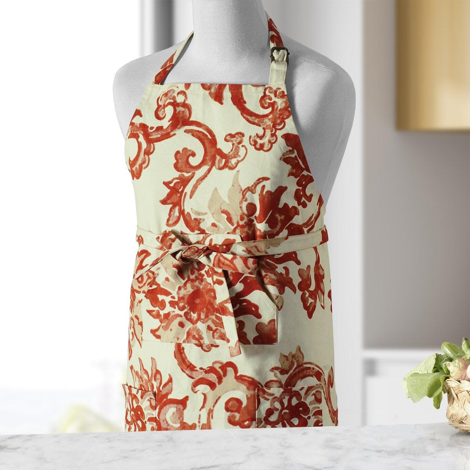 Indonesian Rust Printed Cotton Apron - HalfPriceDrapes.com