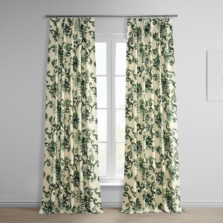 Indonesian Green French Pleat Printed Cotton Curtain