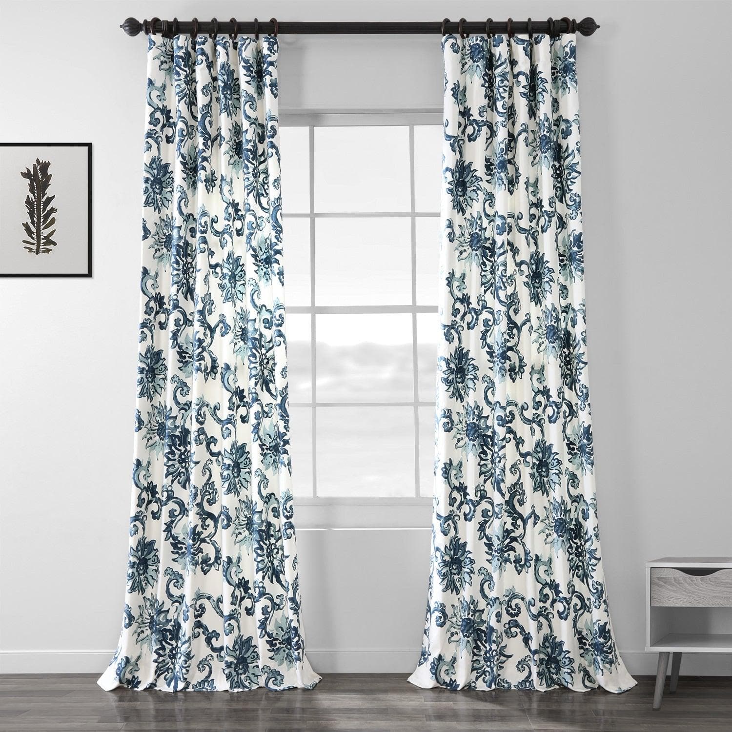 Indonesian Blue Printed Cotton Curtain