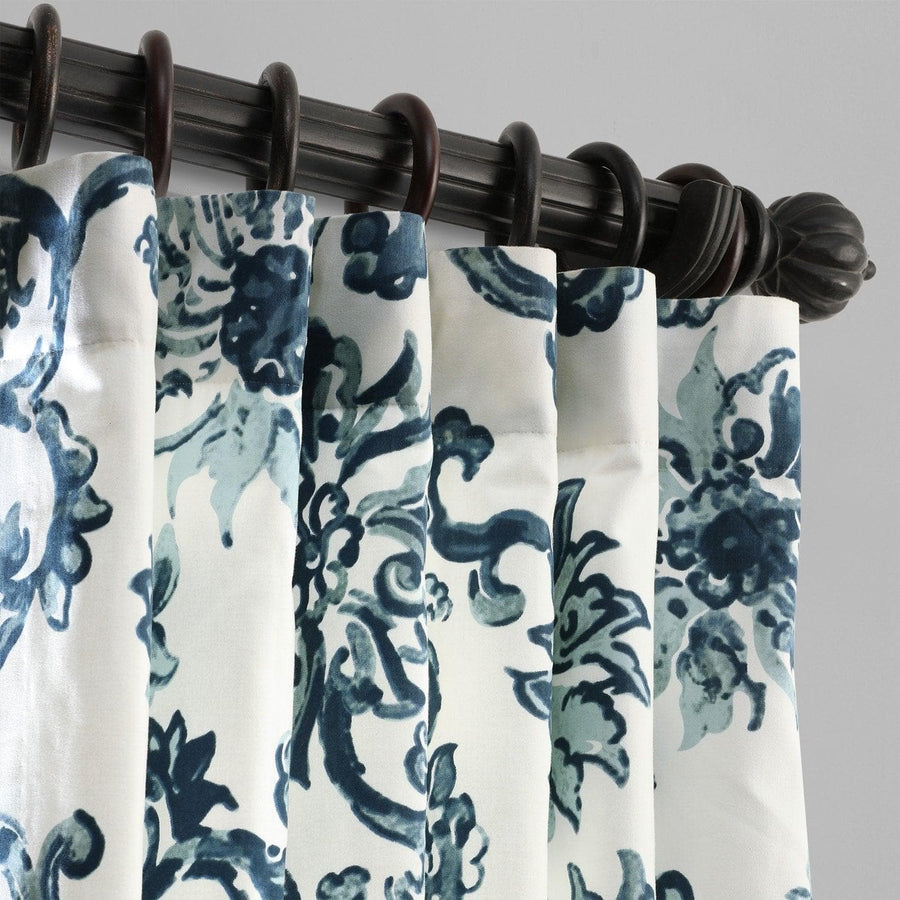 Indonesian Blue Printed Cotton Curtain