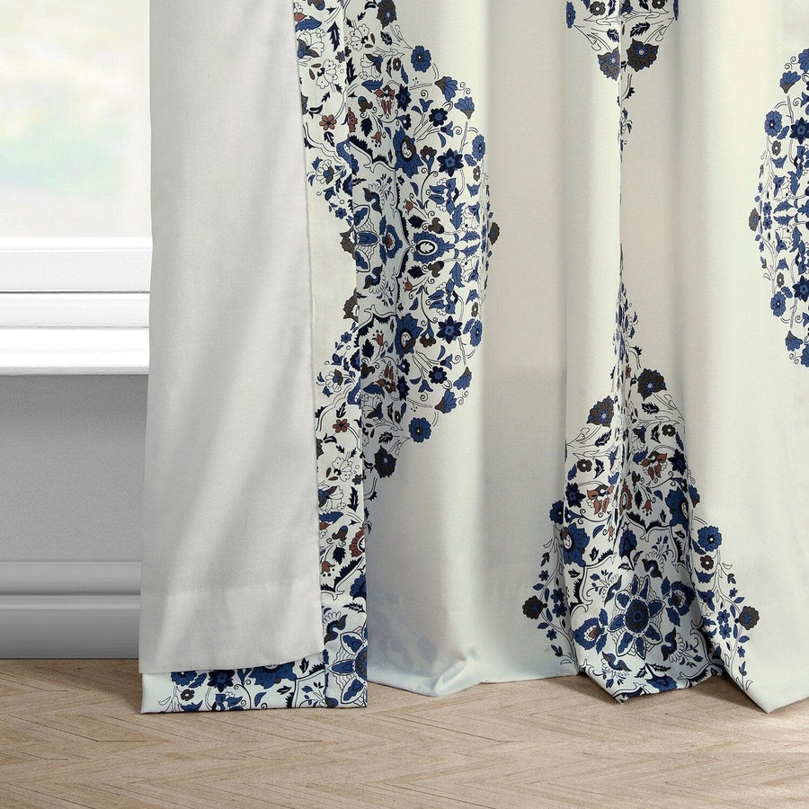 Kerala Blue French Pleat Printed Cotton Curtain