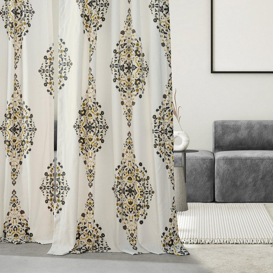 Kerala Gold French Pleat Printed Cotton Curtain
