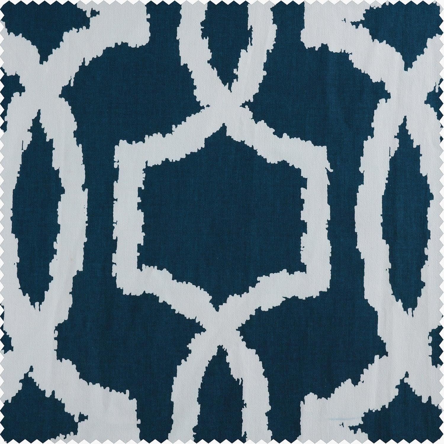 Lyons Blue Printed Cotton Twill Swatch - HalfPriceDrapes.com