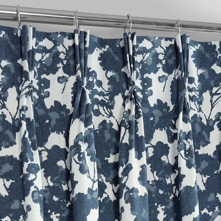 Fleur Blue French Pleat Printed Cotton Curtain
