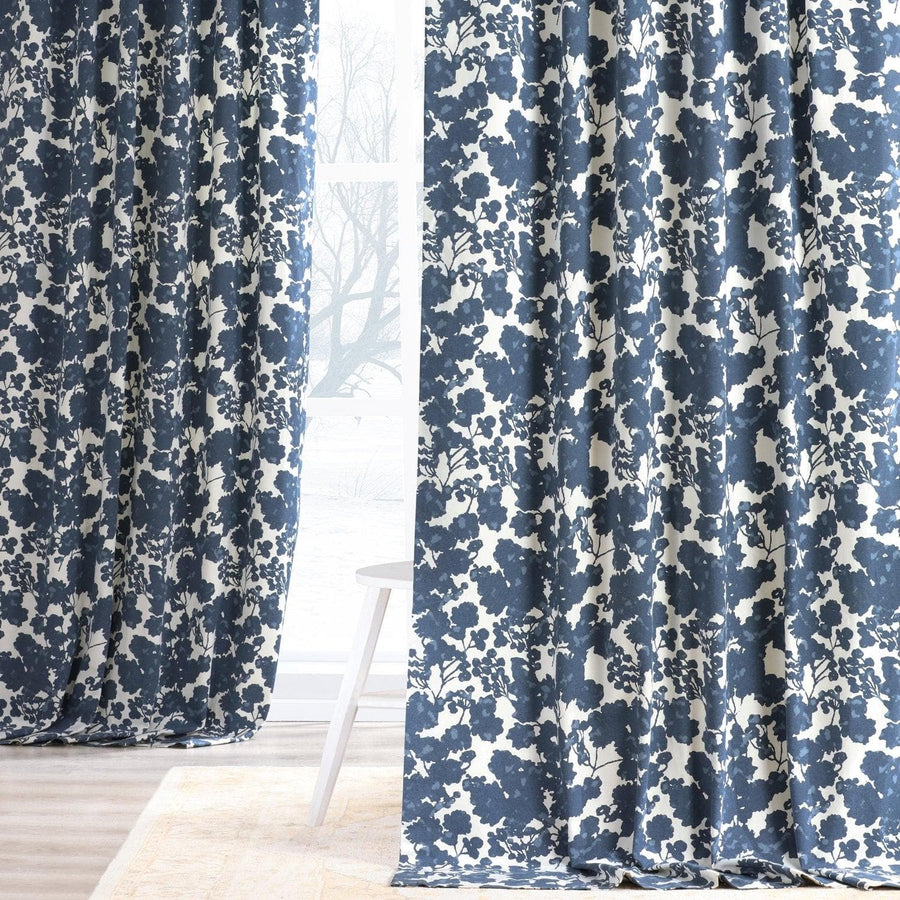Fleur Blue Printed Cotton Curtain - HalfPriceDrapes.com