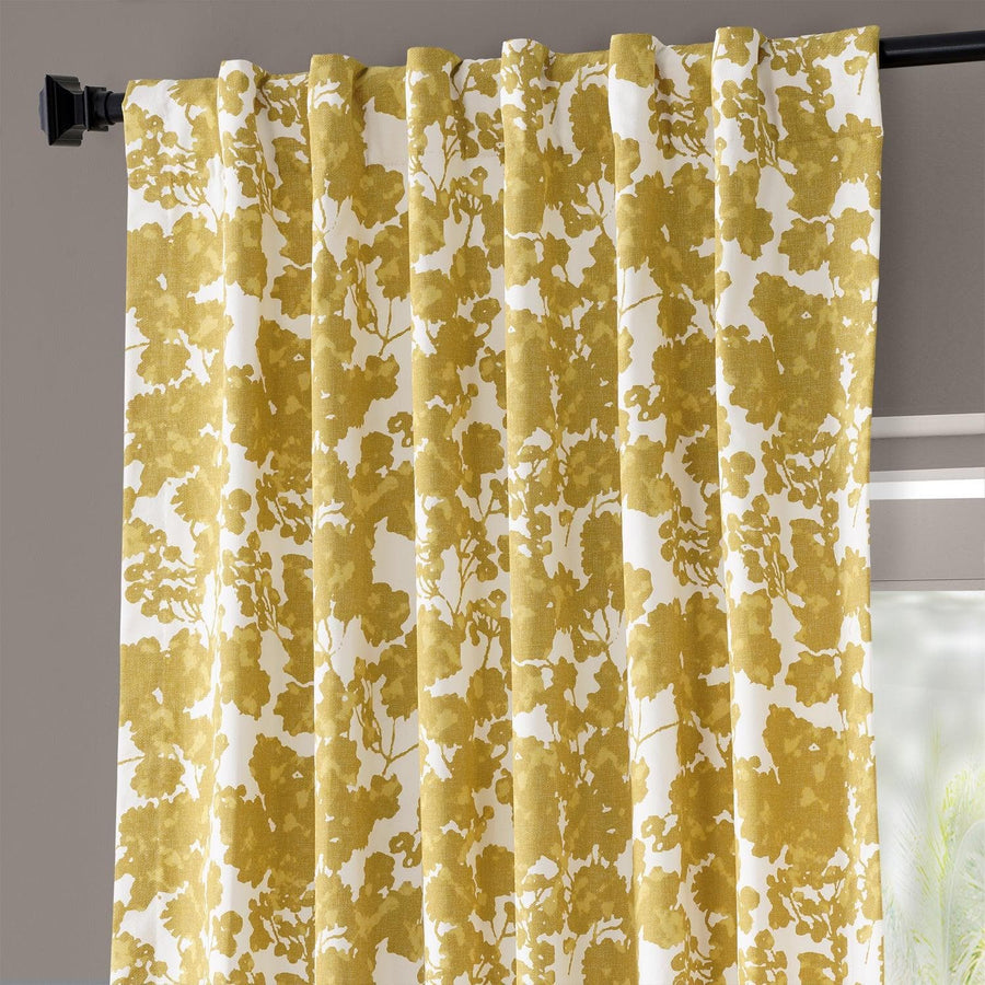 Fleur Gold Printed Cotton Curtain - HalfPriceDrapes.com