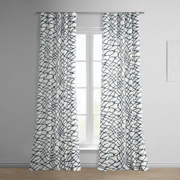 Ellis Blue Abstract Printed Cotton Room Darkening Curtain