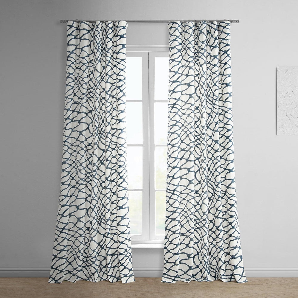 Ellis Blue Printed Cotton Curtain - HalfPriceDrapes.com