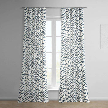 Ellis Blue Printed Cotton Curtain - HalfPriceDrapes.com