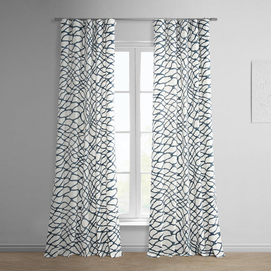 Ellis Blue Printed Cotton Curtain - HalfPriceDrapes.com