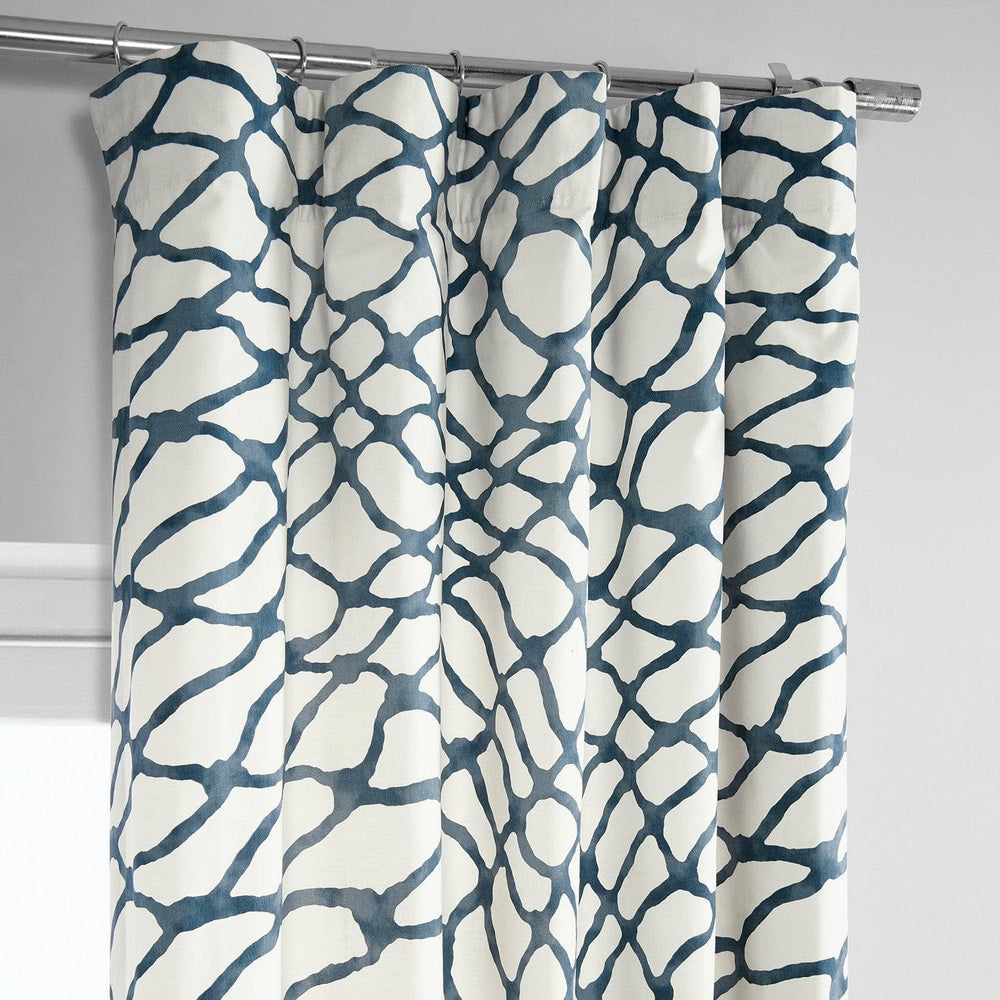 Ellis Blue Printed Cotton Curtain - HalfPriceDrapes.com