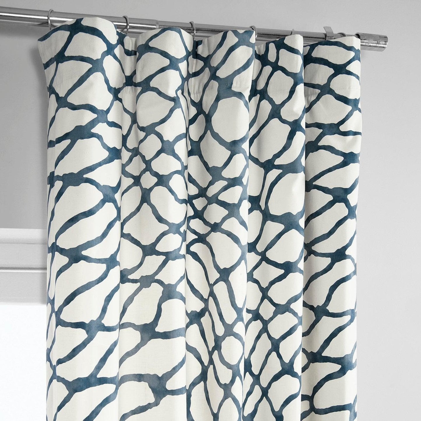 Ellis Blue Printed Cotton Curtain - HalfPriceDrapes.com