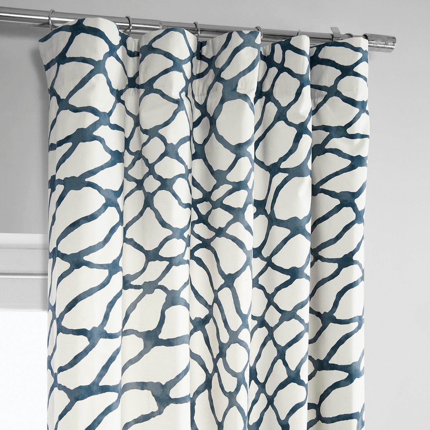 Ellis Blue Printed Cotton Curtain - HalfPriceDrapes.com