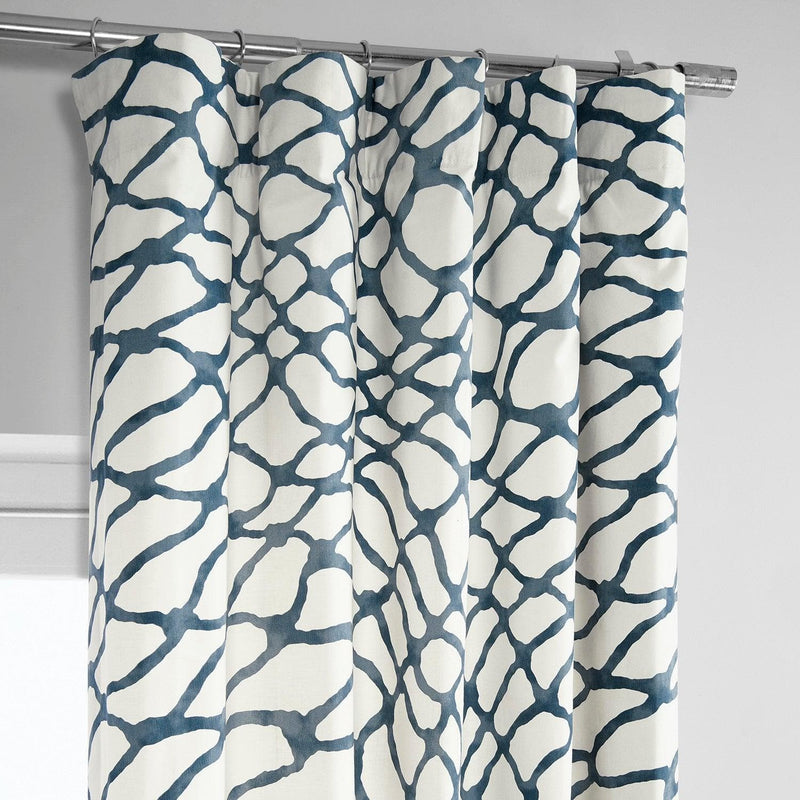 Ellis Blue Printed Cotton Curtain - HalfPriceDrapes.com