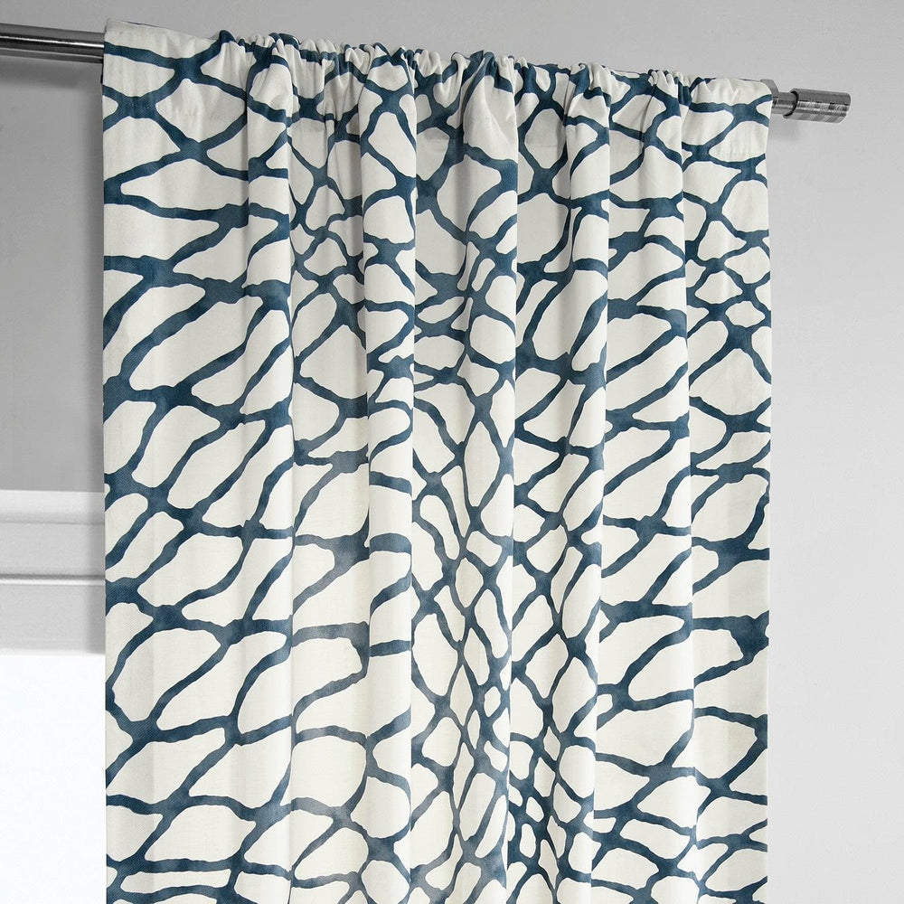 Ellis Blue Printed Cotton Curtain - HalfPriceDrapes.com