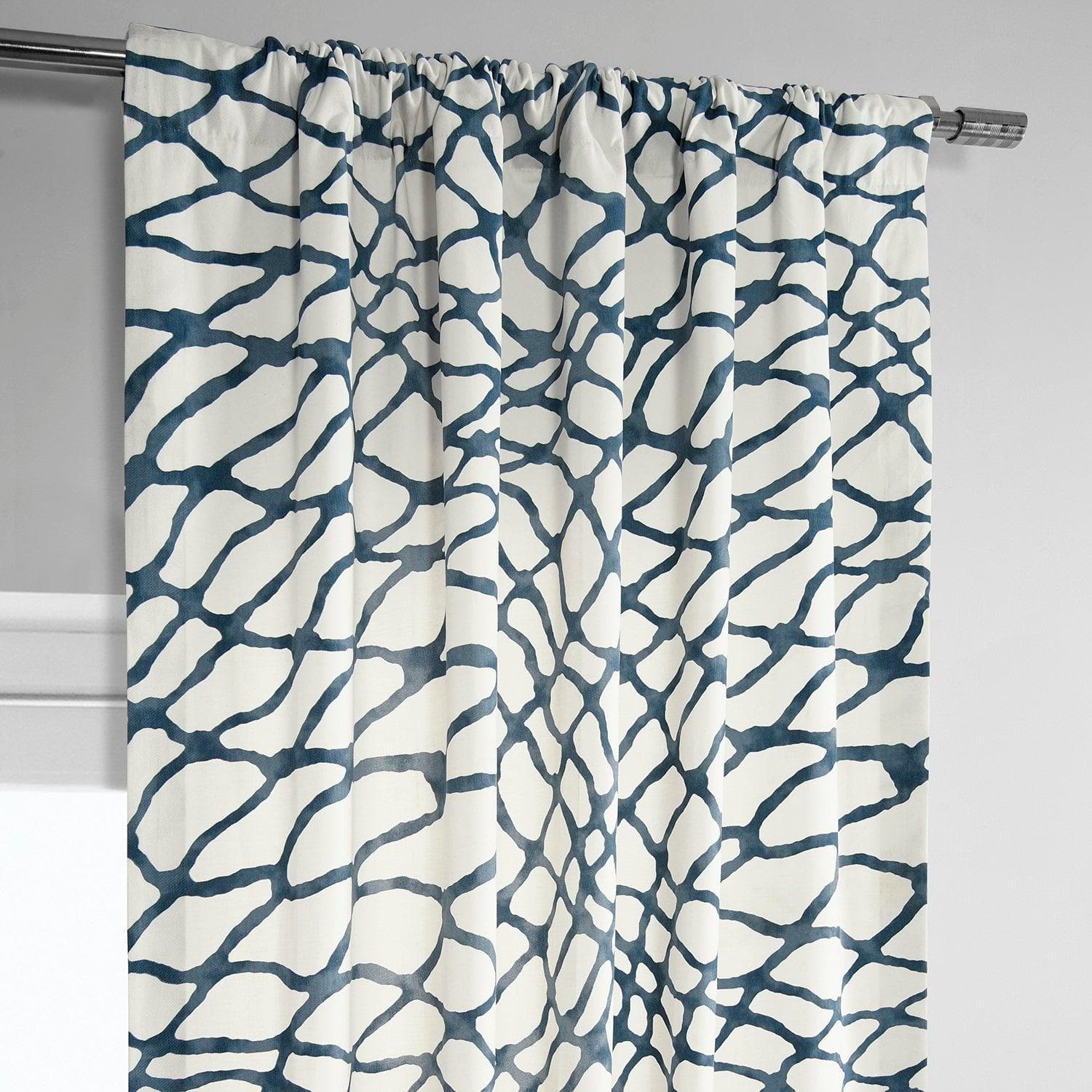 Ellis Blue Printed Cotton Curtain - HalfPriceDrapes.com