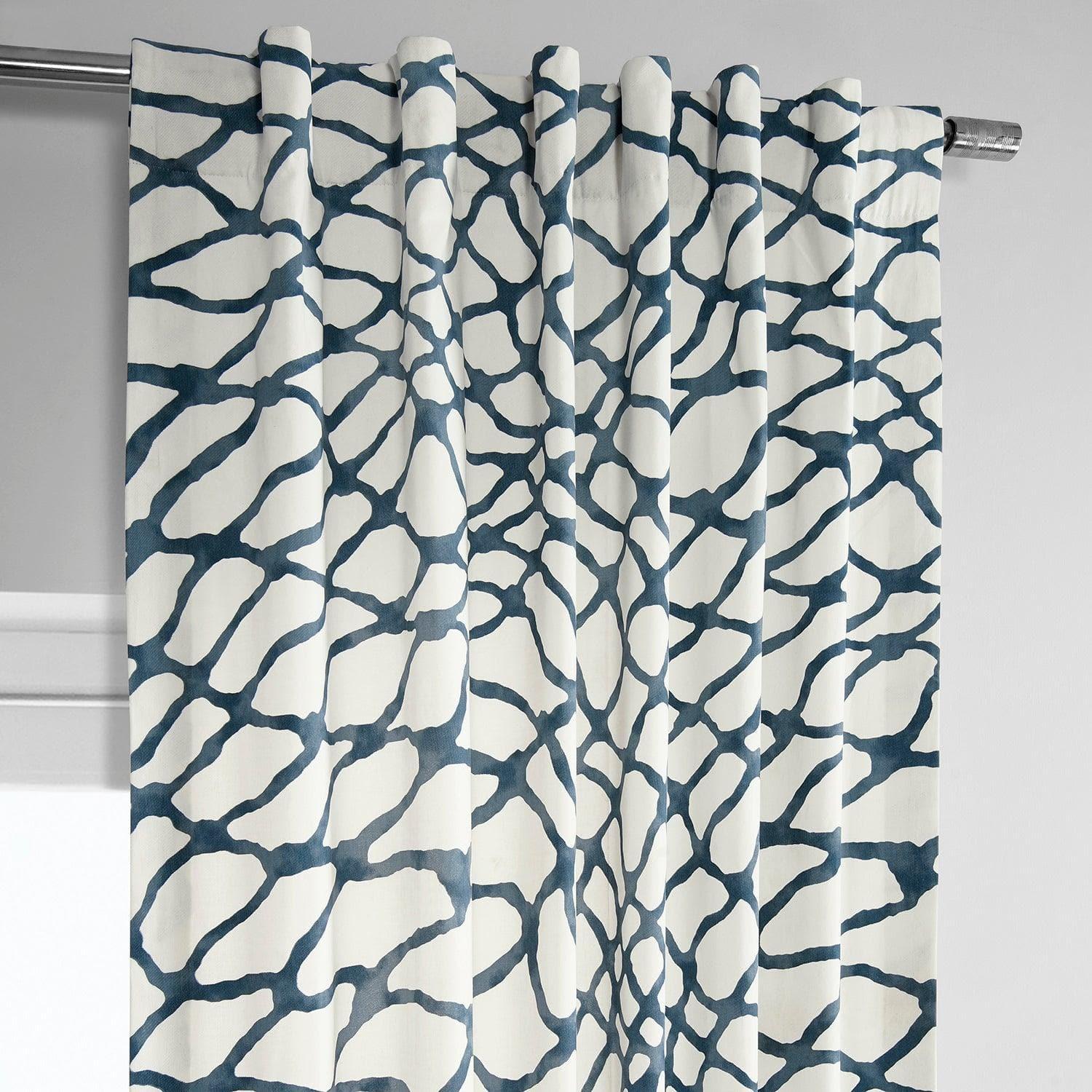 Ellis Blue Abstract Printed Cotton Room Darkening Curtain ...
