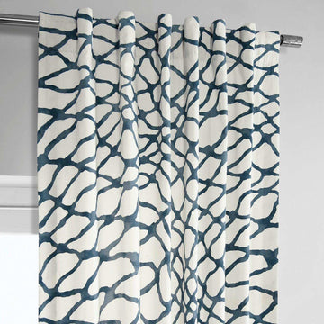 Ellis Blue Printed Cotton Curtain - HalfPriceDrapes.com