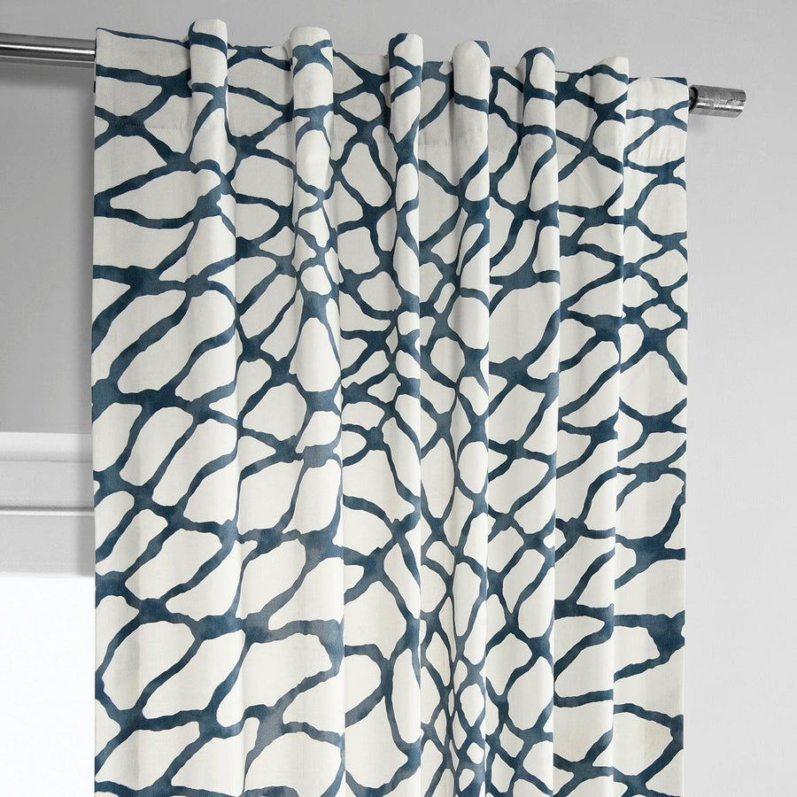 Ellis Blue Printed Cotton Curtain - HalfPriceDrapes.com