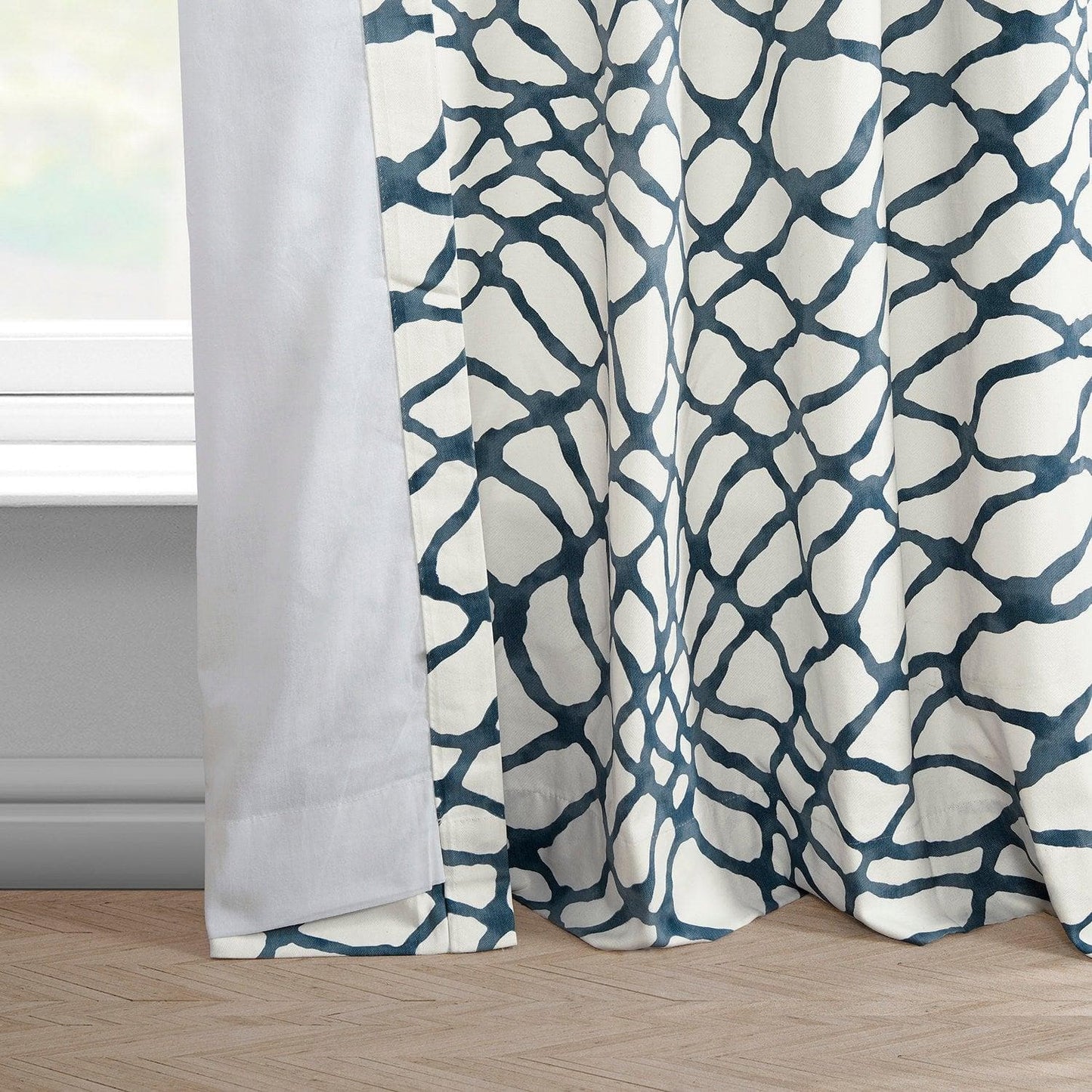 Ellis Blue Printed Cotton Curtain - HalfPriceDrapes.com