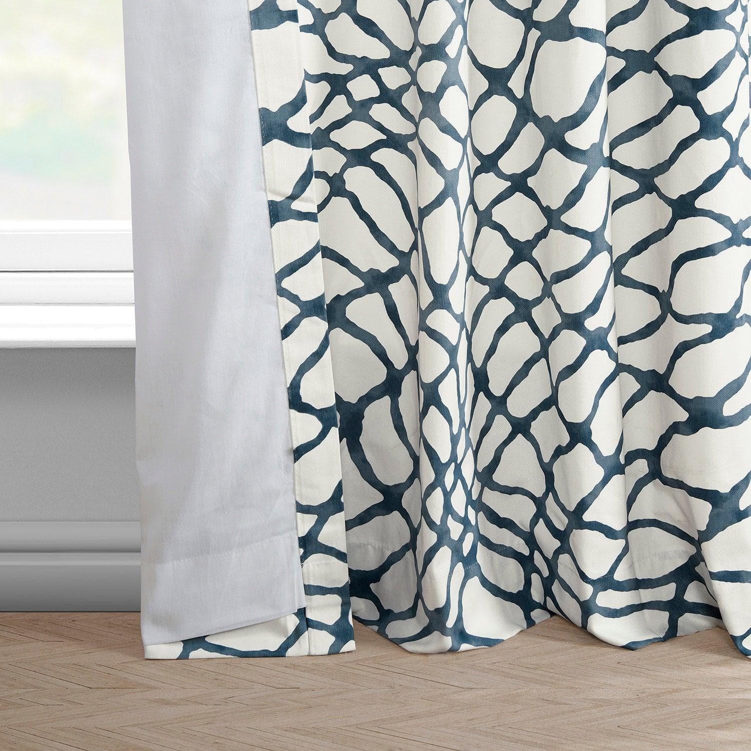 Ellis Blue Printed Cotton Curtain - HalfPriceDrapes.com