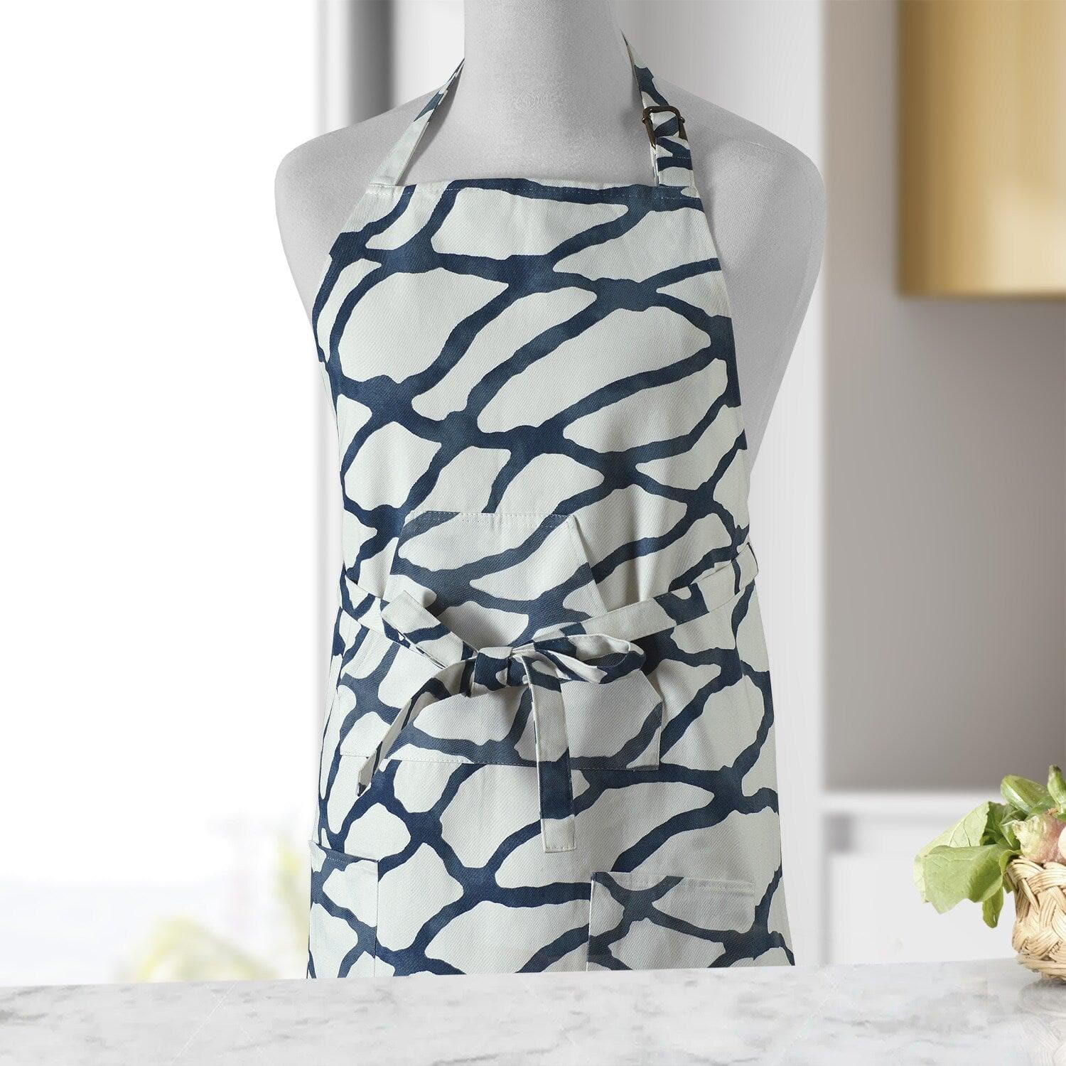 Ellis Blue Printed Cotton Apron - HalfPriceDrapes.com