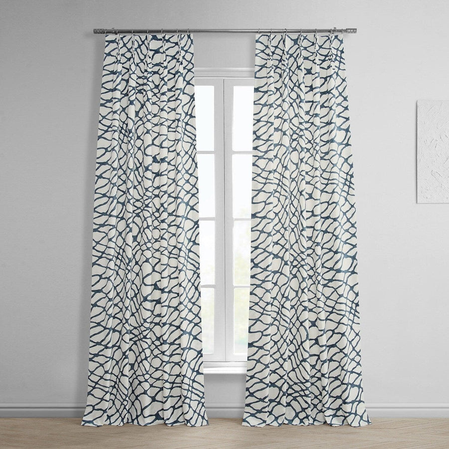 Ellis Blue French Pleat Printed Cotton Curtain