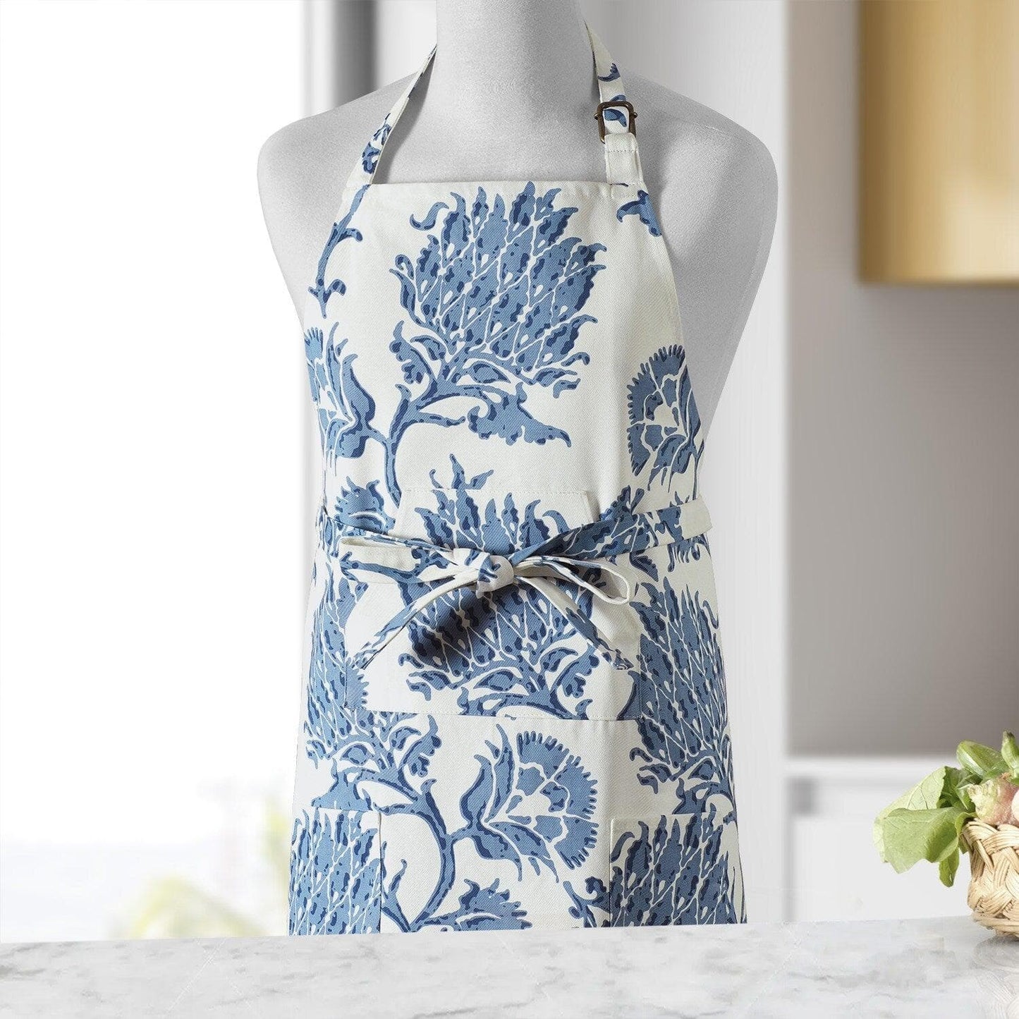 Duchess Blue Printed Cotton Apron - HalfPriceDrapes.com