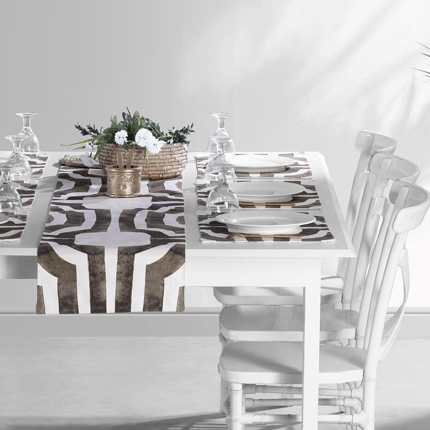 Mecca Brown Printed Cotton Table Runners & Placemats
