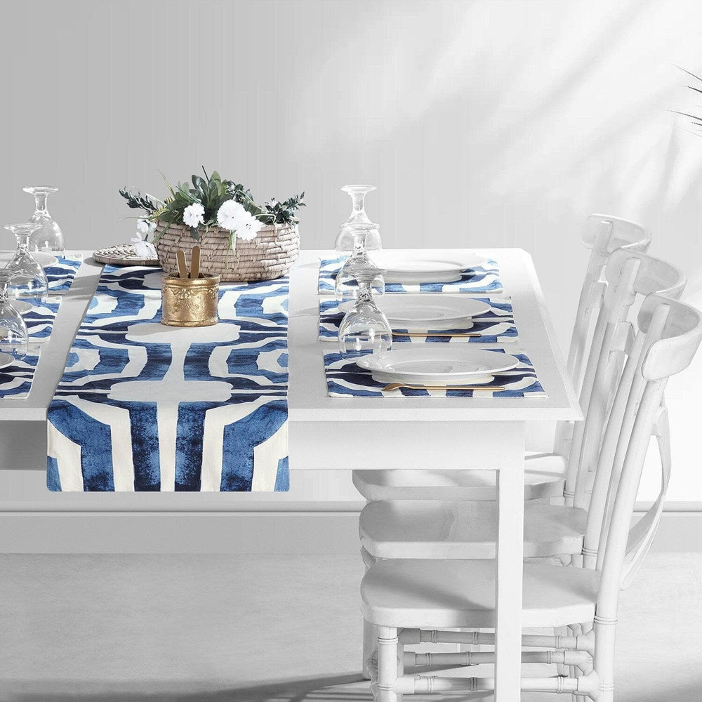 Mecca Blue Printed Cotton Table Runners & Placemats