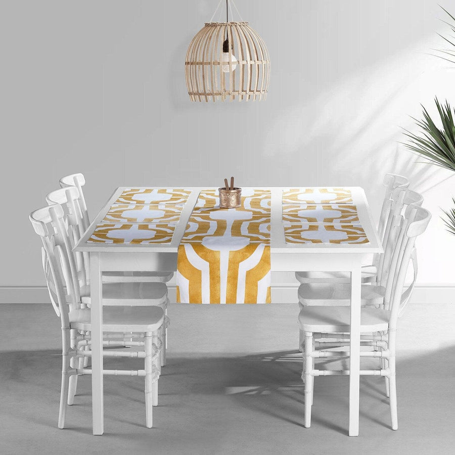 Mecca Gold Printed Cotton Table Runner & Placemats - HalfPriceDrapes.com