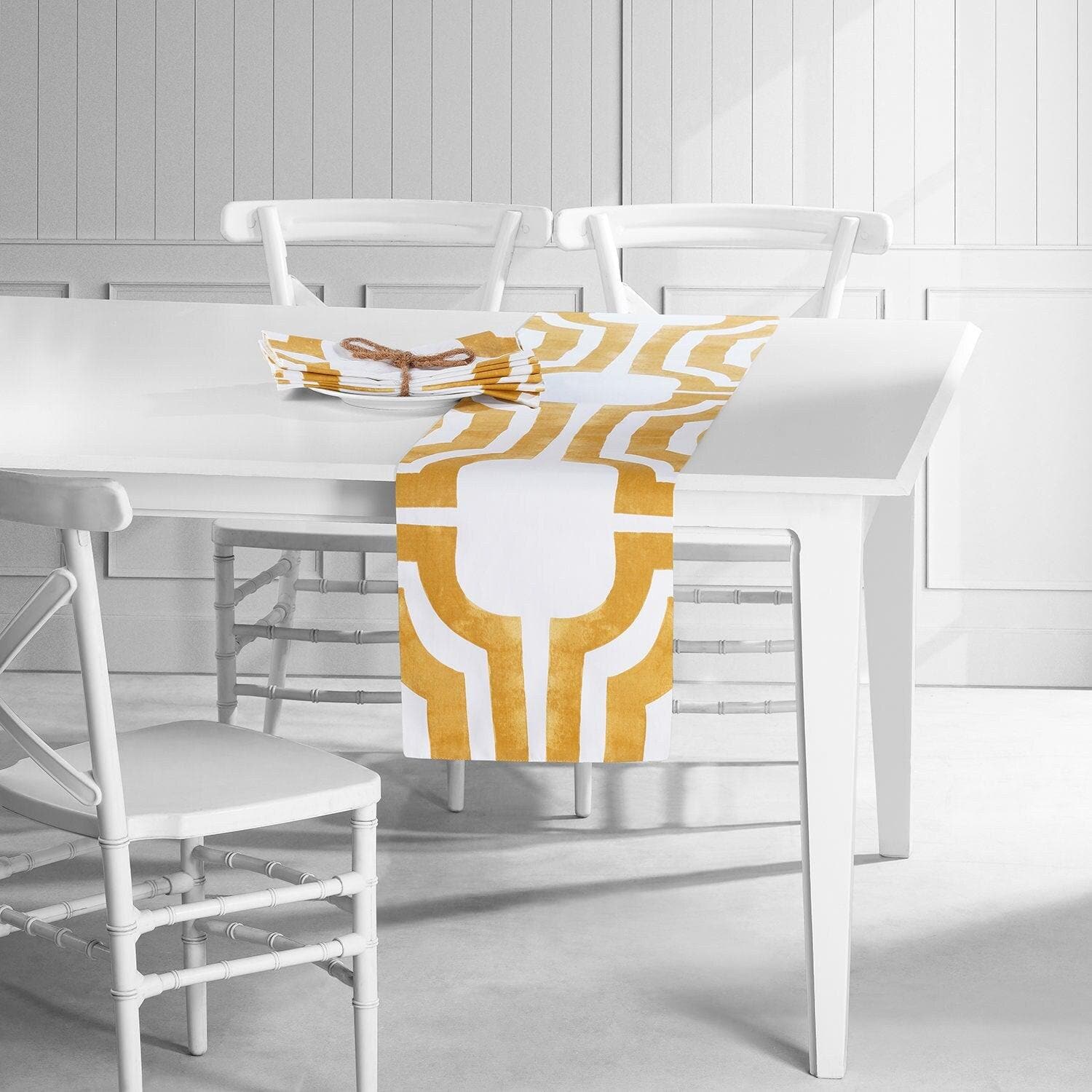 Mecca Gold Printed Cotton Table Runner & Placemats - HalfPriceDrapes.com