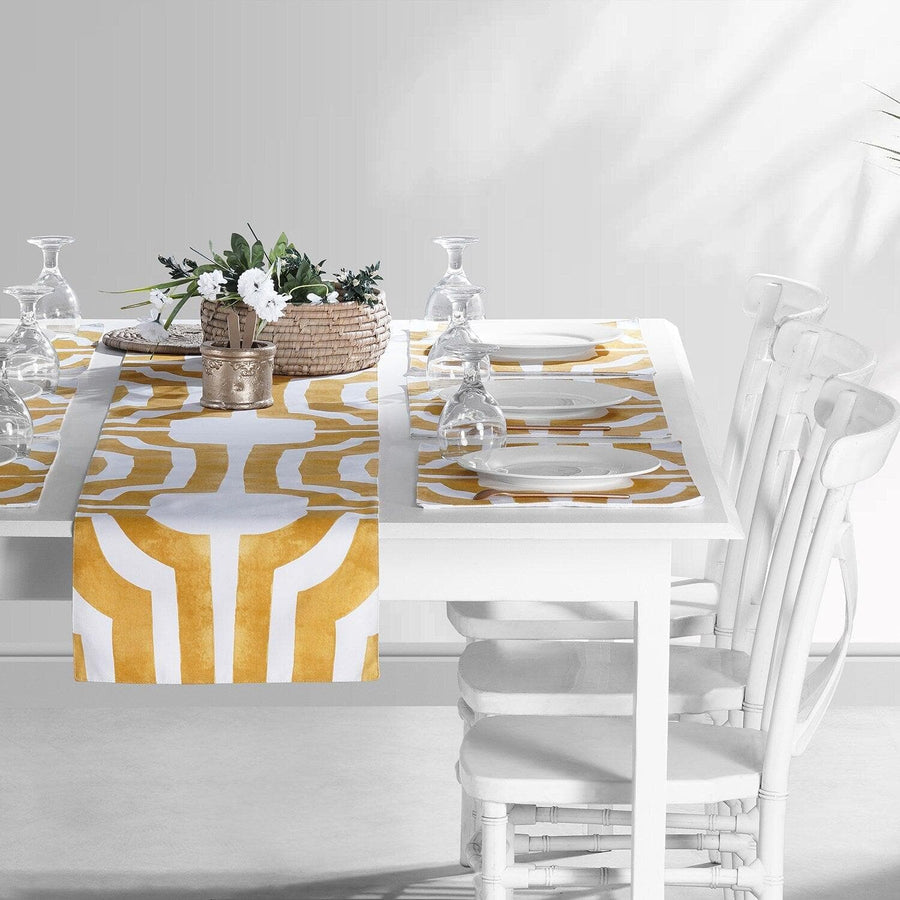 Mecca Gold Printed Cotton Table Runner & Placemats - HalfPriceDrapes.com