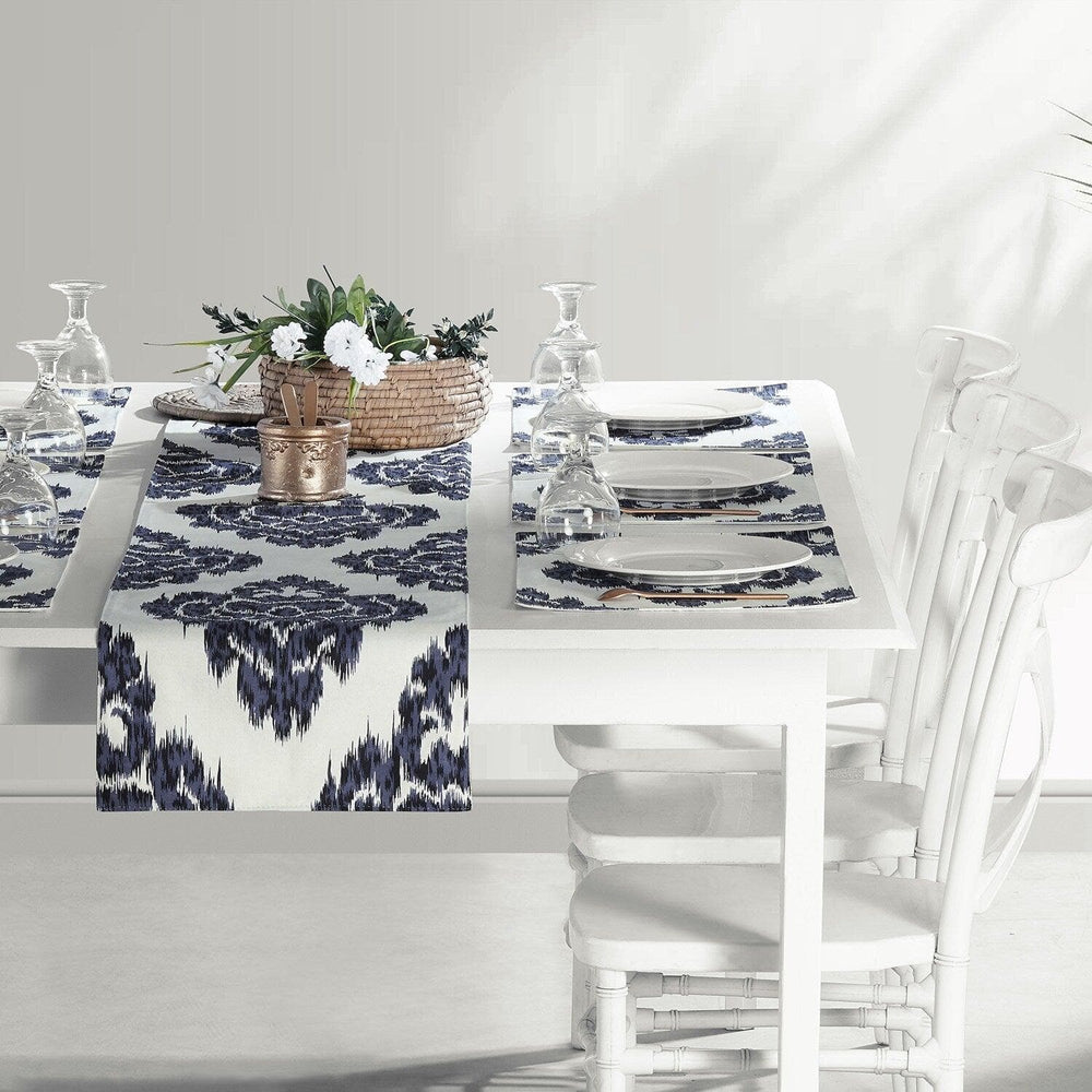 Ikat Blue Printed Cotton Table Runners & Placemats