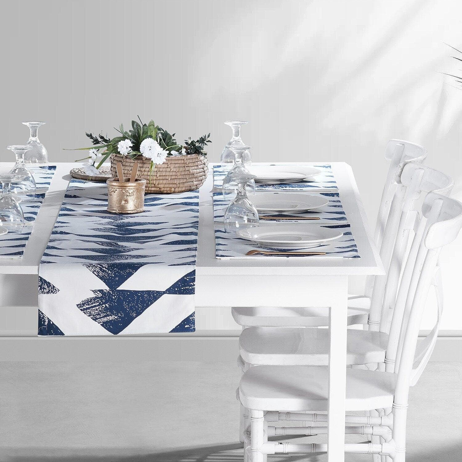 Triad Indigo Printed Cotton Table Runners & Placemats