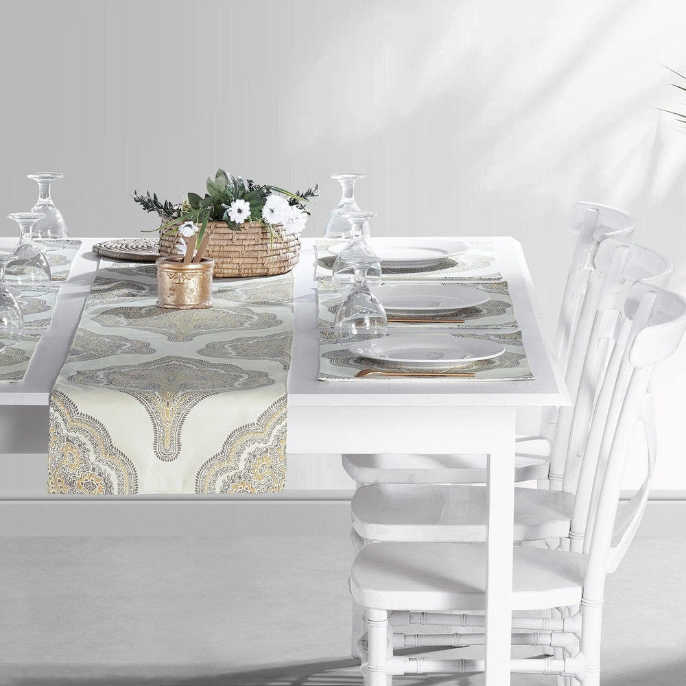 Arabesque Tan Printed Cotton Table Runners & Placemats